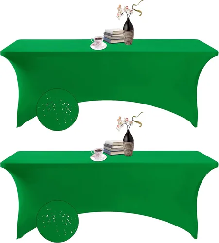 Vista 60 de Paquete de 2 fundas de mesa de elastano impermeables para mesas rectangulares, 6 pies, negras, elásticas, resistentes a manchas, para todas