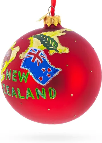 Vista 2 de Viaje a Nueva Zelanda bola de cristal adorno de Navidad 4 pulgadas