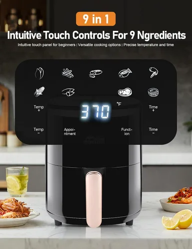 Vista 2 de Freidora de aire compacta de 3.6 cuartos de galón para comidas rápidas simples y aperitivos, pantalla táctil inteligente con 9 recetas