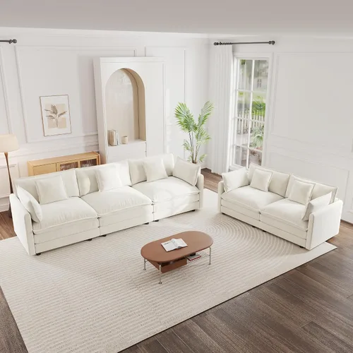 Vista 20 de mikibama Juego de sofá biplaza y sillón de lujo de 2 piezas, moderno juego de sofás nube tapizados de chenilla con 5 almohadas para sala de estar