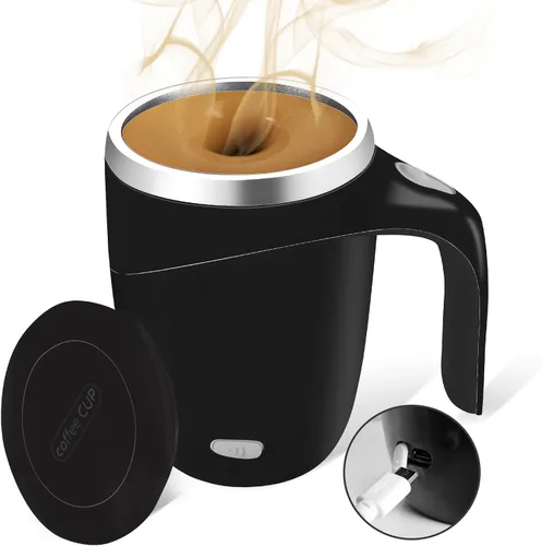 Vista 11 de Taza de café con agitación magnética automática, taza giratoria para mezcla en casa, oficina y viaje, divertida taza eléctrica de acero inoxidable