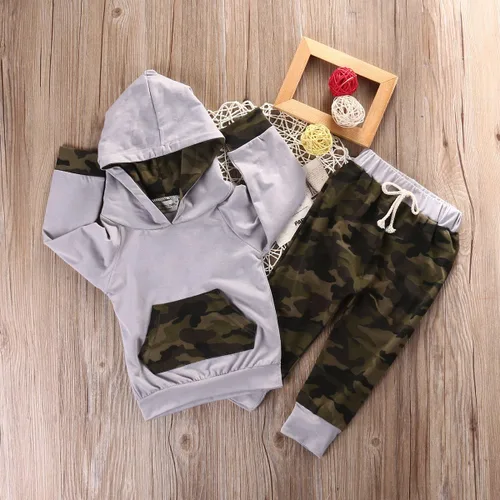 Vista 6 de Conjunto de ropa para bebé niño con capucha para otoño e invierno, pantalones de género neutro de manga larga