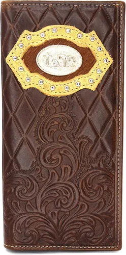 Vista 27 de Billetera de chequera plegable con pelo de vaca o bordado de tela cartera 0201 BR 0201 Bordado Marrón