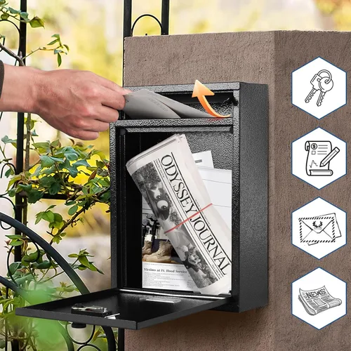 Vista 4 de KYODOLED Buzón de pared con bloqueo, buzón con cerradura de combinación para exterior, caja de seguridad para llaves de efectivo con código