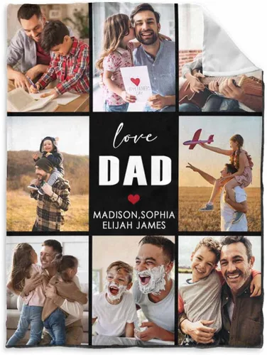 Vista 30 de InterestPrint Manta personalizada para papá de parte de hija e hijo, manta de cama personalizada con el texto "Best Dad Ever" con Love You Daddy, 7