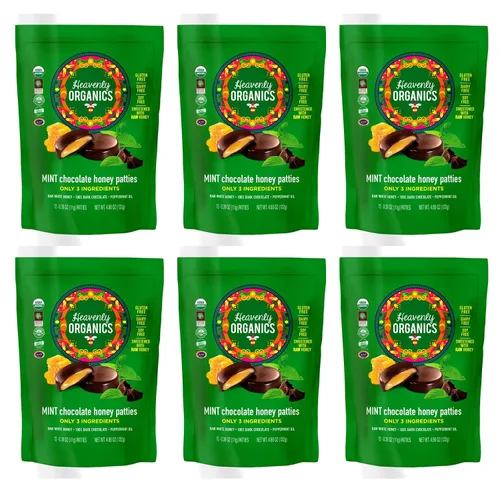 Vista 4 de Heavenly Organics Empanadas de miel de chocolate y almendras, hechas con cacao 100% orgánico y miel blanca cruda 100% orgánica; sin OMG, comercio