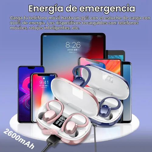 Vista 6 de hadbleng Auriculares inalámbricos con Bluetooth con pantalla digital LED de 128 horas de reproducción, gancho sobre la oreja con micrófono, sonido