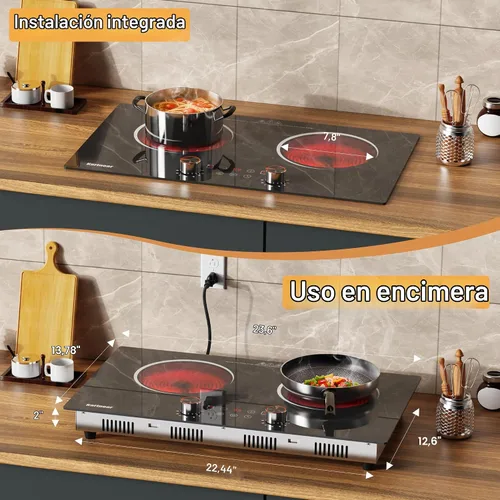 Vista 6 de Karinear Placa eléctrica de 2 quemadores, estufa eléctrica de 110 V, control de perilla de 2000 W y sensor táctil placa eléctrica para encimera