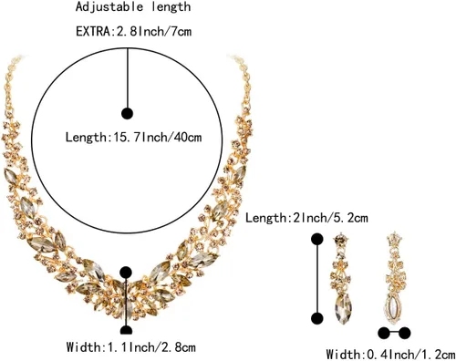 Vista 4 de BriLove Conjunto de collar y aretes colgantes de cristal austriaco para mujer