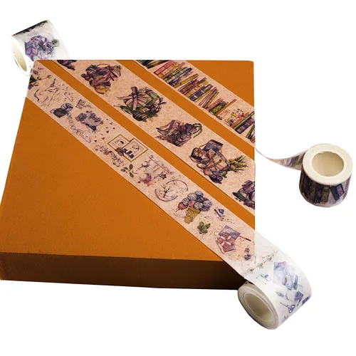 Vista 8 de Navy Peony Colorida Biblioteca de Libros Washi Tape Set (3 rollos anchos) - para diarios
