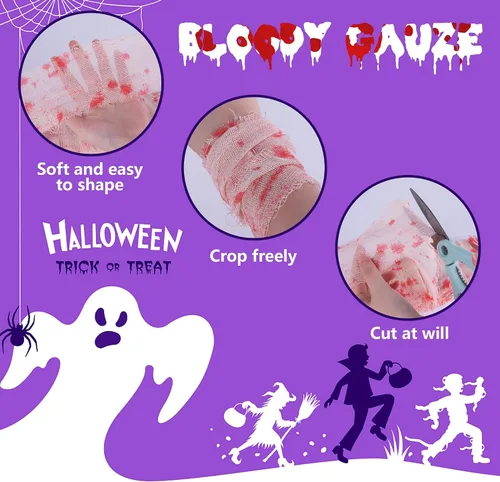 Vista 3 de Watayo Tela de sangre espeluznante de Halloween de 164 pies, tela de gasa de sangre aterradora, cortina de tela espeluznante para Halloween, fiesta