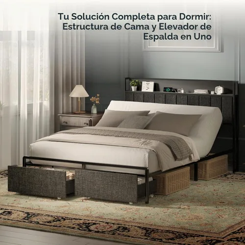 Vista 3 de FLEXISPOT Cama ajustable Queen con cabecera de almacenamiento y carga