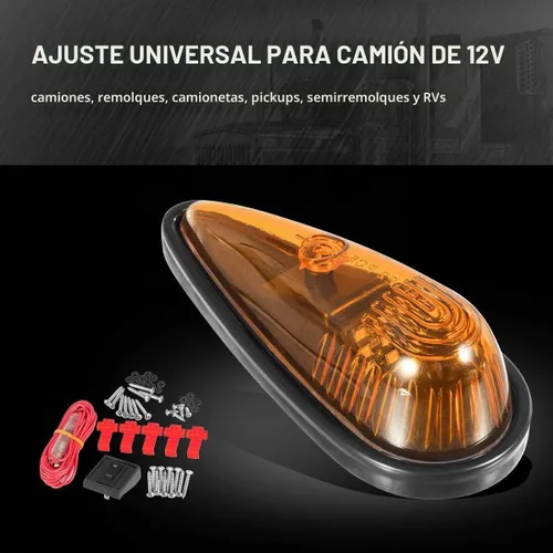 Vista 5 de Partsam Luz de cabina ámbar con forma de lágrima, 9 LED, 5 unidades, luz delantera y trasera superior para techo con paquete de cableado para Lente