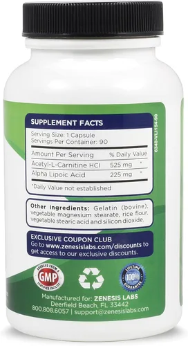 Vista 3 de Acetil L-Carnitina con Ácido Alfa Lipoico - 90 Cápsulas