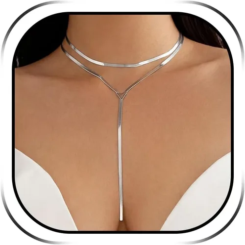 Vista 10 de Harry and Henry Collar de oro para mujer, collar de gargantilla de oro delicado para mujer, cadena larga de serpiente torcida, collares en Y R1