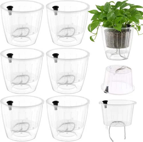 Vista 13 de Macetas transparentes de riego automático para plantas de interior, paquete de 3 macetas de riego automático de 6.7 pulgadas, macetas transparentes