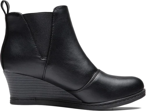 Vista 5 de Vepose Botas de tobillo para mujer, botines de tacón de cuña negro, zapatos casuales para mujer