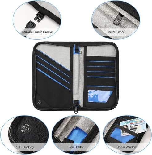 Vista 3 de CANBOX Soporte para pasaporte, cartera de pasaporte familiar con bloqueo RFID, organizador de documentos de viaje, Gris, 40 ES