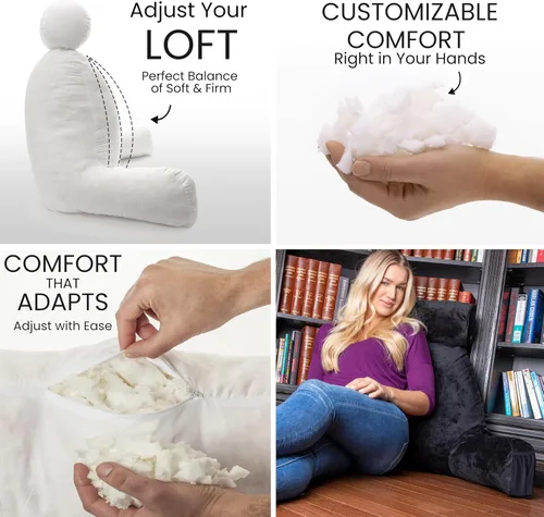 Vista 2 de Almohada Husband Mediana Negra, Respaldo para Niños, Adolescentes, Adultos Pequeños – Almohada de Lectura con Brazos, Altura Ajustable, Espuma