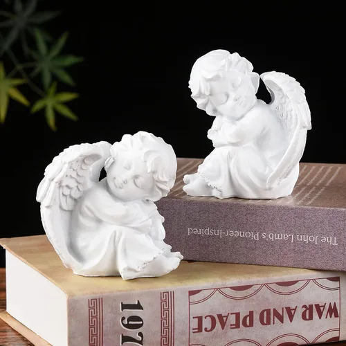 Vista 6 de BRABUD Un par de querubines durmiendo estatua de resina blanco ángulo estatuilla bendiga a las familias decoración del hogar Escultura de querubín