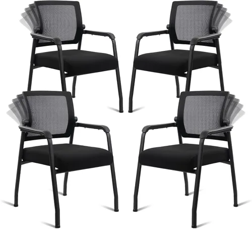 Vista 11 de KLASIKA Silla de escritorio sin ruedas con respaldo de malla ajustable, sillón con soporte lumbar ergonómico y cojín de asiento grueso, sillas