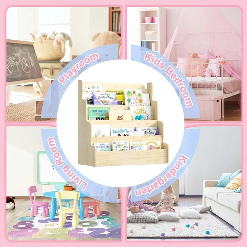 Vista 7 de NACHES Estantería Montessori de 4 niveles para niños, estante de madera con diseño festoneado, organizador de juguetes para guardería, dormitorio