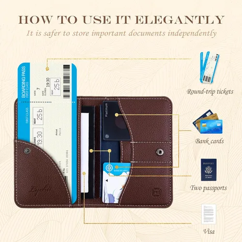 Vista 4 de Lychii Soporte para pasaporte, funda delgada para pasaporte, cartera de viaje con bloqueo RFID, funda protectora de piel sintética para pasaportes