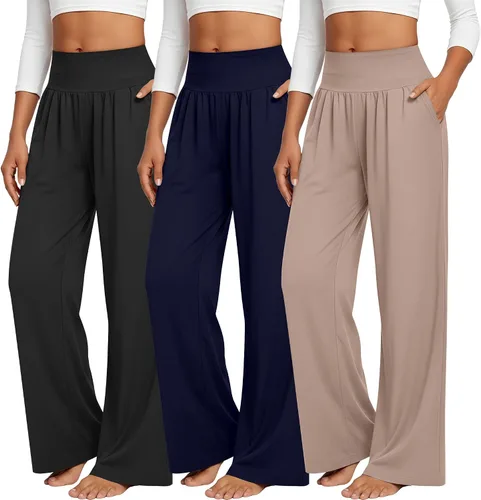 Vista 208 de Neer - Conjunto de 3 pantalones de yoga de pierna ancha para mujer - Pantalones deportivos cómodos, holgados, de cintura alta y casuales