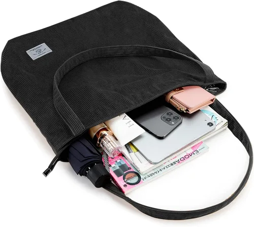 Vista 6 de KALIDI - Bolsa de pana para mujer, con cremallera, casual, de gran capacidad, con bolsillos