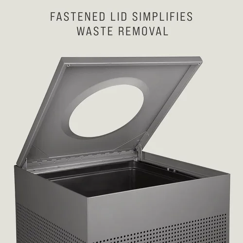Vista 6 de Rubbermaid Commercial Products Silhouette Cubo de basura cuadrado con tapa abierta, 16 galones, plateado metálico, interior para oficinas/vestíbulos