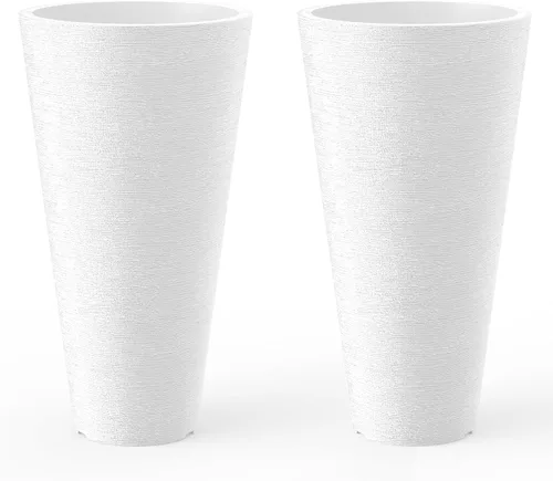 Vista 11 de Kante Juego de 2 Macetas Redondas Altas, Macetas Decorativas de 13 Pulgadas de Alto para Exterior Interior Jardín Patio Porche Delantero (Negro)