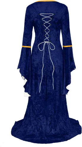 Vista 3 de Effeltch - Disfraz retro de Halloween para mujer, vestido largo con cordones, estilo medieval, renacentista e irlandés