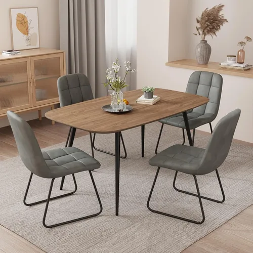 Vista 30 de HIPIHOM Mesa de comedor moderna de granja de 47.2 pulgadas, mesa de comedor rectangular de madera con patas de metal para 4 personas para comedor
