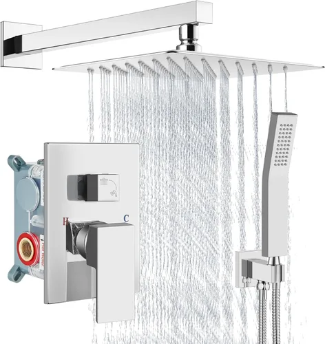 Vista 20 de Aolemi Sistema de ducha tipo lluvia de 12 pulgadas, cabezal de ducha cepillado Nikcel Combo Set con ducha de mano válvula de montaje en pared grifo