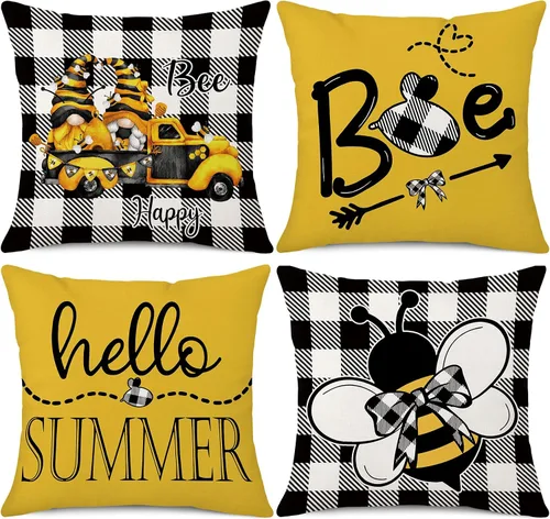 Vista 6 de Juego de 4 fundas impermeables para cojín de primavera, uso al aire libre, de 18 x 18 pulgadas, con diseño de mariposa, libélula, mariquita y abeja
