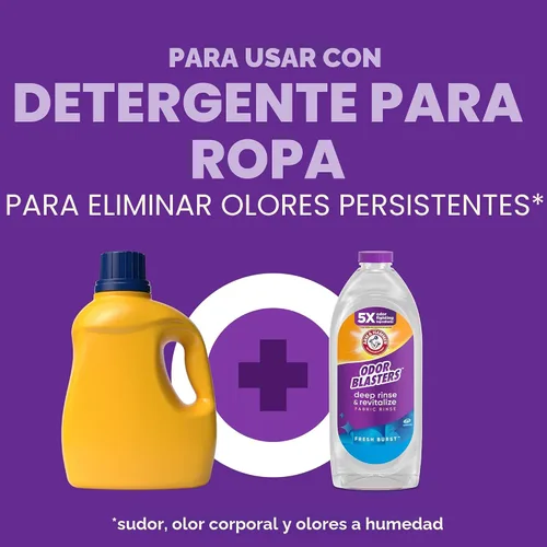 Vista 6 de ARM & HAMMER Odor Blasters Enjuague Profundo y Revitalizante para Telas, Aditivo para Lavandería, Elimina Sudor y Olores a Humedad, Aroma Fresh