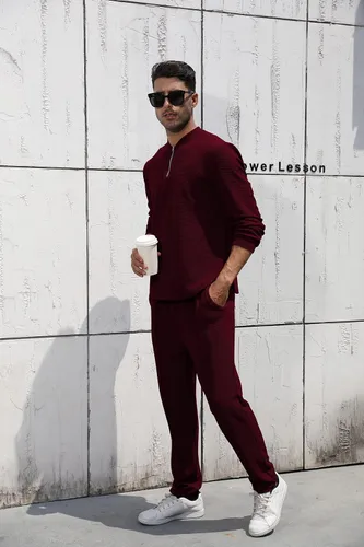 Vista 54 de FZNHQL Conjunto deportivo de moda para hombre, 2 piezas, casual, atlético, para correr, manga corta/larga, conjunto para hombre