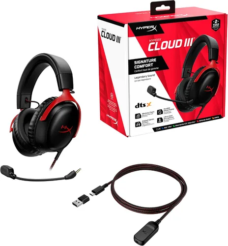 Vista 8 de HyperX Cloud III - Auriculares para juegos con cable, PC, PS5, Xbox Series XS, controladores en ángulo de 2.087 in, DTS, espuma viscoelástica, marco