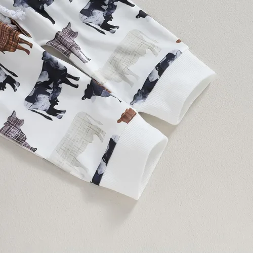 Vista 6 de Ropa occidental para bebé recién nacido, sudadera con estampado de vaca, sudadera y pantalones deportivos, conjunto de ropa para otoño e invierno