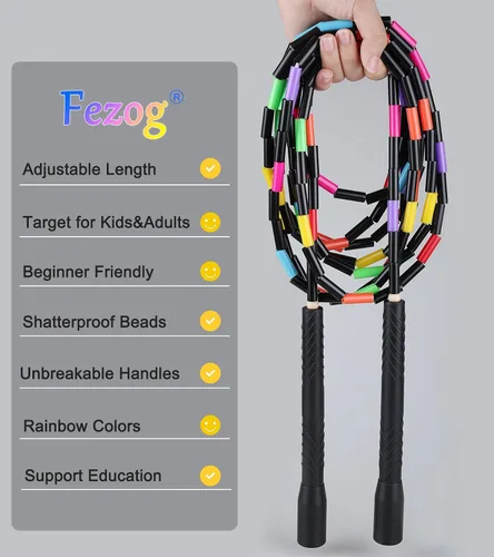 Vista 6 de Cuerdas de salto holandesas dobles de 16.5 pies para adultos y niños, cuerda de saltar larga Rainbw, cuerda de saltar con cuentas para fitness