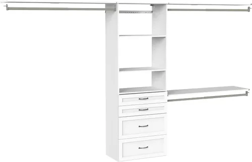 Vista 9 de ClosetMaid El kit de armario colgante SuiteSymphony incluye (1) torre, (3) barras de armario, (4) estantes, (3) estantes superiores con soportes
