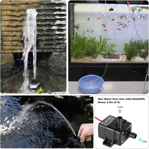 Vista 2 de Paquete de 2 mini bombas de agua sumergibles DC12V para acuario, estanque, fuentes Máximo 63 gph
