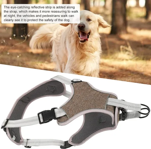 Vista 3 de Adjustable Dog Harness, Reflective No Pull Vest with Anti Break Design for Large Medium Dogs, Comfortable Polyester Nylon Chest Strap in Coffee