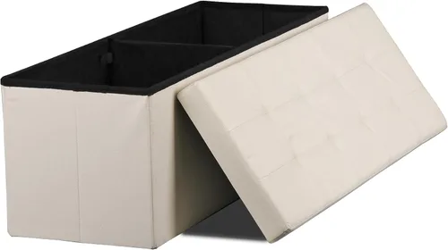 Vista 2 de LEMY - Banco de almacenamiento otomano plegable de 43 pulgadas, taburete reposapiés con divisor de madera y gran espacio de almacenamiento, banco