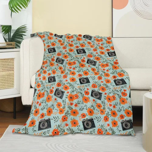 Vista 2 de Manta de cámara y flores, manta suave y cálida y acogedora, regalos para adultos, niños y mujeres, manta de franela ligera y mullida para sofá