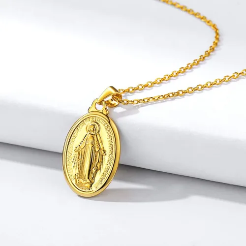 Vista 4 de Nofade Silver Collar personalizado de la Virgen María de Plata de ley 925 joyería religiosa cristiana collar con colgante de moneda ovalada