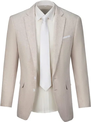 Vista 5 de Furuyal Traje de lino de 3 piezas vintage retro para boda, trajes de graduación, chaqueta ajustada, chaqueta de esmoquin para novio
