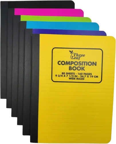 Vista 2 de three leaf Cuaderno de composición de 100 hojas con rayas universitarias de 9-3/4 x 7-1/2 pulgadas, paquete de 6, cuaderno de escritura diario