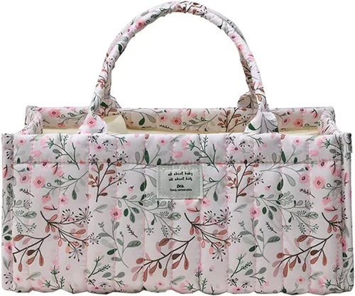 Vista 8 de Organizador floral de pañales para bebé, elegante cesta de almacenamiento resistente al agua para pañales y toallitas para bebé, organizador