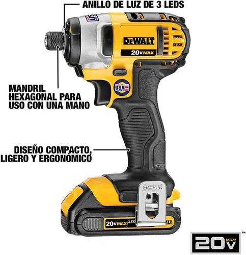 Vista 6 de DEWALT Juego de herramientas mecánicas, taladro/controlador y destornillador de impacto (DCK240C2)